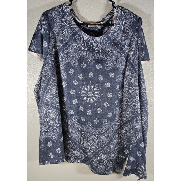 Terra & Sky Tops - Terra & Sky Blue Paisley Women's Top Size 4X (24W-26W)